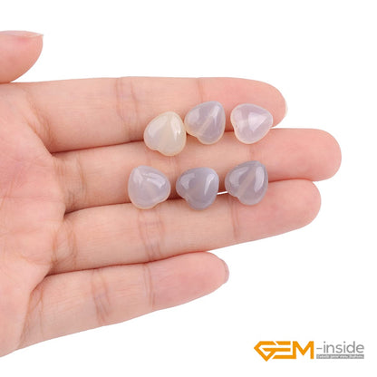 GEM-Inside 10mm Heart Charms Natural Gray Agate Gemstone Stone Beads for Jewelry Making Full 15" Strand Power Energy Healing Chakra Stone Beads