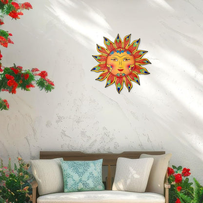 Daogtc Metal Sun Flower Wall Decor,13inches Sun Wall Art Hanging Decoration for Indoor and Outdoor, Garden Farmhouse Yard Patio Fence Living Room Bedroom Decor