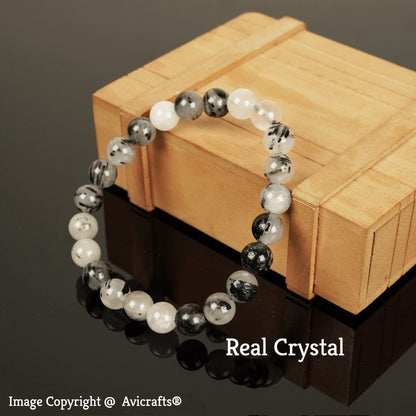 Avicrafts Black Rutile Bracelet Gemstone Bracelet Healing Yoga - Gemstone Beaded Stretch 8mm - Stone