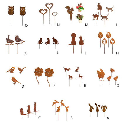 QWQJ Metal Animal Yard Decors Arden Art Rusted Animals or Outside Decorations Outdoor Decorative Stake Lawn Accessory