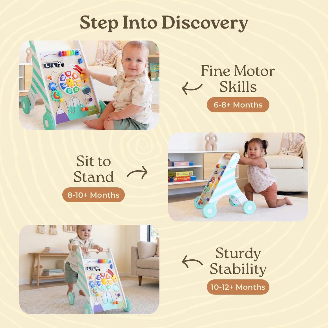 Little Acorn, Wooden Baby Walker with Music & Lights | Adjustable Speed | Sit to Stand 4-in-1 | Montessori Push Walker | Ages 6–18 Months | Gift for 1 Year Old Boys & Girls