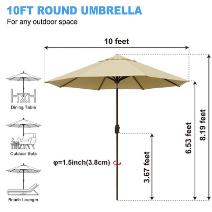 Eurmax USA 10-Year-Non-Fading 10FT Outdoor Patio Market Umbrella,UPF50+ UV Resistant Sun Shade,Heavy Duty Commercial Grade,Crank Lift&Tilt,Windproof Vented Top for Garden,Pool,Deck,Sand