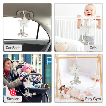 Blublu Park Baby Hanging Musical Toy With Music Box, Lullaby Pull Sensory for Babies Boys and Girls, Clip On Infant Pram Pushchair Cribs Strollers Car Seats, Star