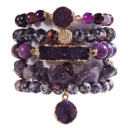 Yomisa 5PCS Natural Boho Beaded Bracelets for Women Men,Healing Turquoise Jasper Agate Crystal Gemstone Stone Diamond Chakra Multilayer Wrap Bohemian Handmade Jewelry Beads Stretch Bracelet Set