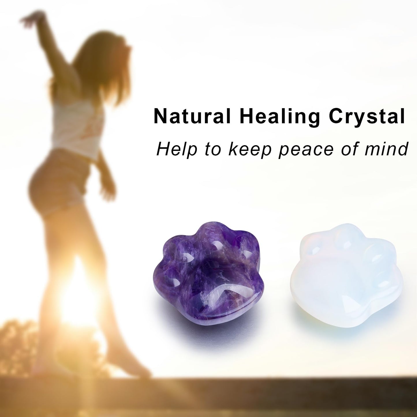 Cat Crystals and Healing Stones, Natural Stone for Anxiety Relief, Pocket-Sized Worry Stones for Stress Relief, Unique Gift for Crystal Cat Lovers Women Men Mother's Day Gifts (White)