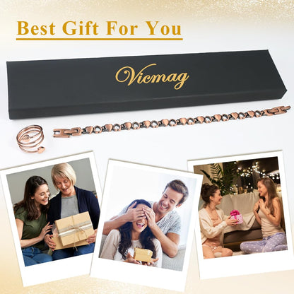 Vicmag Copper Bracelet for Women, Strength Magnetic Copper Bracelets 99.9% Solid Pure Copper Jewelry Valentine's Day Gift for Her (Adjustable Size with Gift Box)