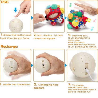 teytoy Baby Music Shake Dancing Ball Toy, Developmental Bumpy Ball Sensory Soft Toys, Easy to Grasp Bumps Help Develop Motor Skills for Girls and Boys Ages 12 Months and Up