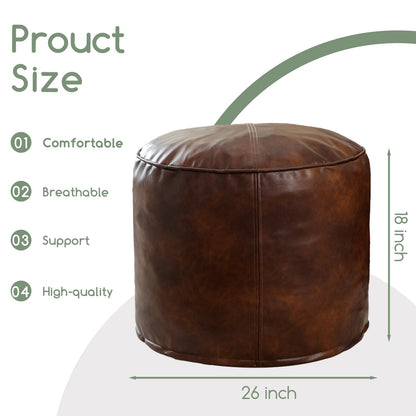 HIGOGOGO Round Stuffed Pouf Ottoman, Pu Leather Poufs with Foam Chunk Filling, Furry and Fluffy Pouf Foot Stool Storage Ottoman, 26 X 18 Floor Poufs Foot Rest for Living Room,Dark Brown