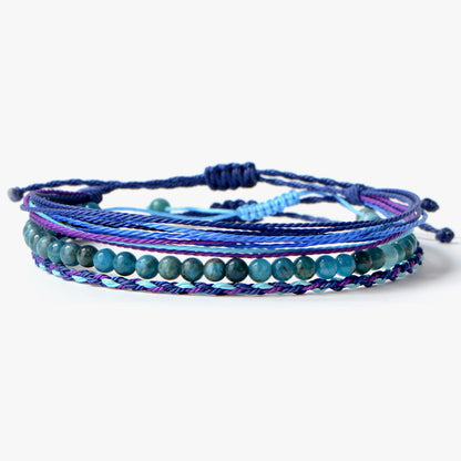 QOGIR Handmade Healing Bracelets,4mm Natural Blue Apatite Gem Stone Beads Bracelet for Men Women Gifts with 2PCS Size Adjustable Rope Bracelets