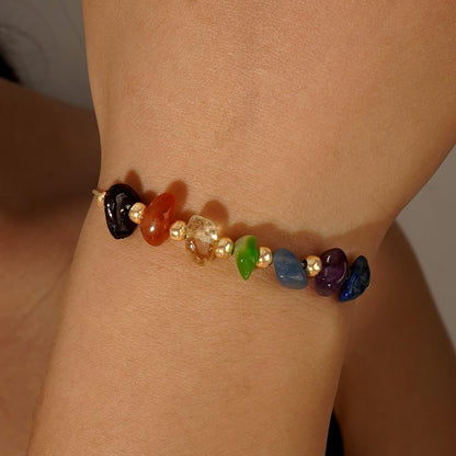 SHINUS BOHO Handmade Healing Colorful 7 Chakra Crystal Bracelets for Women,Gold Rainbow Quartz Beaded Gemstone Adjustable for Friendship Holiday Birthday Jewelry Gift.