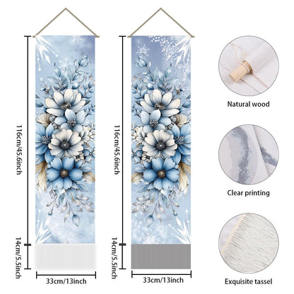 AHANDMAKER 2Pcs Vintage Blue Garden Flowers Tapestry, Nostalgic Floral Arrangement Tassel Tapestry Hanging for Bedroom Living Room Vintage Appeal(45.7x13 Inch)