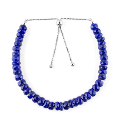OdrillionGems Natural Lapis Lazuli Gemstones Bolo Bracelet, Faceted Beads, 925 Sterling Silver, Chakra Healing Crystals, Adjustable Slider, Handmade, Women Jewelry, Valentine Gift, 10"