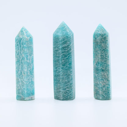 Angelstones Natural Blue Amazonite Gemstone Healing Crystal Hexagonal Pointed Reiki Chakra Faceted Prism Wand Carved Stone Figurine Home Decor