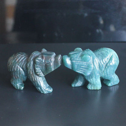 2'' Hand Carved Mixed gemstome Crystal Bear Figurine Animal Carving (Indian Agate)