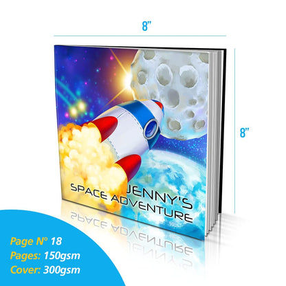 Personalized Story Book by Dinkleboo - Space Adventure - A Story About Your Son or Daughter Going to The Moon - for Children Aged 0 to 8 Years Old - Soft Cover - Smooth, Glossy Finish (8"x 8")
