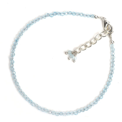 Gempires Handmade Sky Blue Topaz Gemstone Beaded Bracelet for Women | 2.4–2.5 mm Faceted Natural Stone | Adjustable 7+1 Inch Silver Plated Chain | Dainty Minimalist Stacking Jewelry | December Birthstone Gift