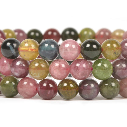 Justinstones Natural Multi-color Tourmaline Gemstone 6mm Round Beads Stretch Bracelet 6.5 Inch