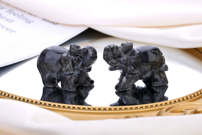 QINJIEJIE Crystals Elephant Decor Black Labradorite Cute Desk Stones Statue Polished Natural Gemstones Luck Decoration Home Room Office Pocket Figurine Meditation Spiritual Stocking Stuffers Gifts