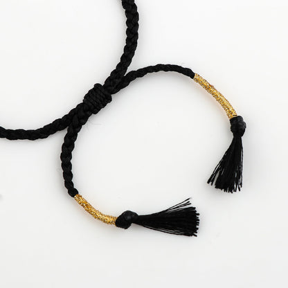 GEMSYMPHONY Black Rutilated Gemstone Beads Braided Bracelet – 3.5mm Natural Stone Beads, Handmade Adjustable Braided Rope Bracelet, Healing Crystal Jewelry for Men & Women, Unisex Boho Gift