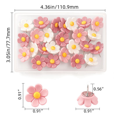 Cute Flower Push Pins, 30Pcs Aesthetic Thumb Tacks with Rust-Proof Metal Tips for Cork Bulletin Board, Photo Walls, Office & Home Decor