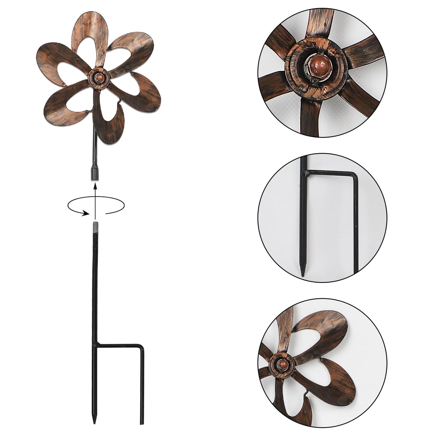 Aoutrow 3 Pack Wind Spinners with Metal Stake, 16.3 Inches Outdoor Wind Catcher Garden Sculptures Bronze Metal Windmill for Spring Garden Yard Lawn Patio Decoration