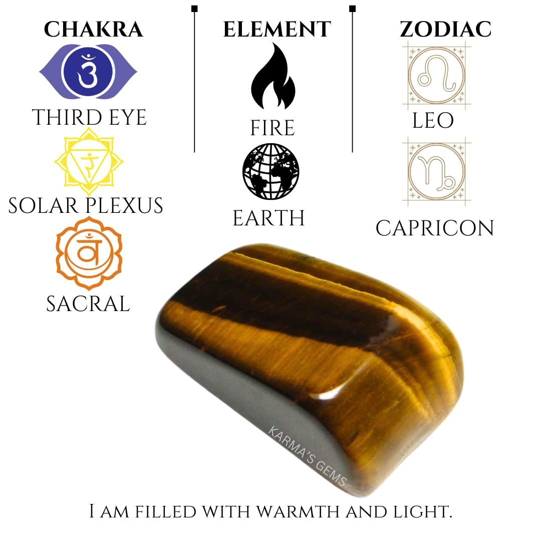 Karma Gems Tiger Eye Tumbled Stones Natural Crystal Kit for Reiki Healing Crystal Polished, Tumble Stones, Chakra Balancing, Reiki Gift, Home Decor (15-25 MM)