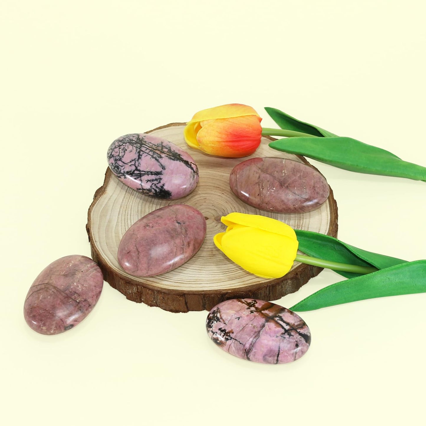 Nvzi Rhodonite Crystal Palm Stone, Worry Stones, Crystals and Healing Stones, Polished Rocks, Natural Gemstones, Chakra Stones for Healing Crystals Daily Use