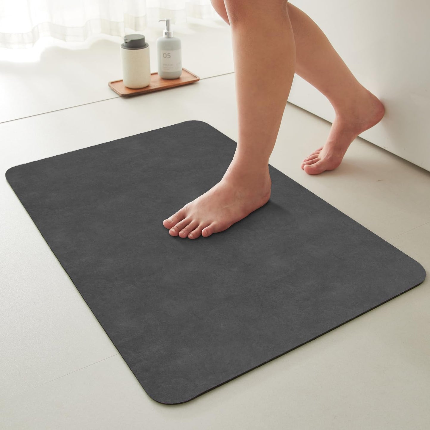 TYUU Bath Mat, Bathroom Rugs Non Slip Washable Thin Absorbent Quick Dry Bath Mat Fits Under Door Bathroom Floor Mat Perfect for Bath, Shower, or Sink 16"x24" Dark Grey