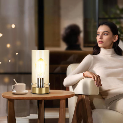 Kukobo Table Lamp for Bedroom Living Room, Bedside Modern Nightstand Lamp with Glass Lamp Shape, 2700K 6W Glass Bulb Included(Gold).