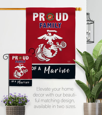 Proud Family Marines Garden Flag - Armed Forces Marine Corps USMC Semper Fi United State American Military Veteran Retire Official - House Banner Small Yard Gift Double-Sided Made in USA 13 X 18.5
