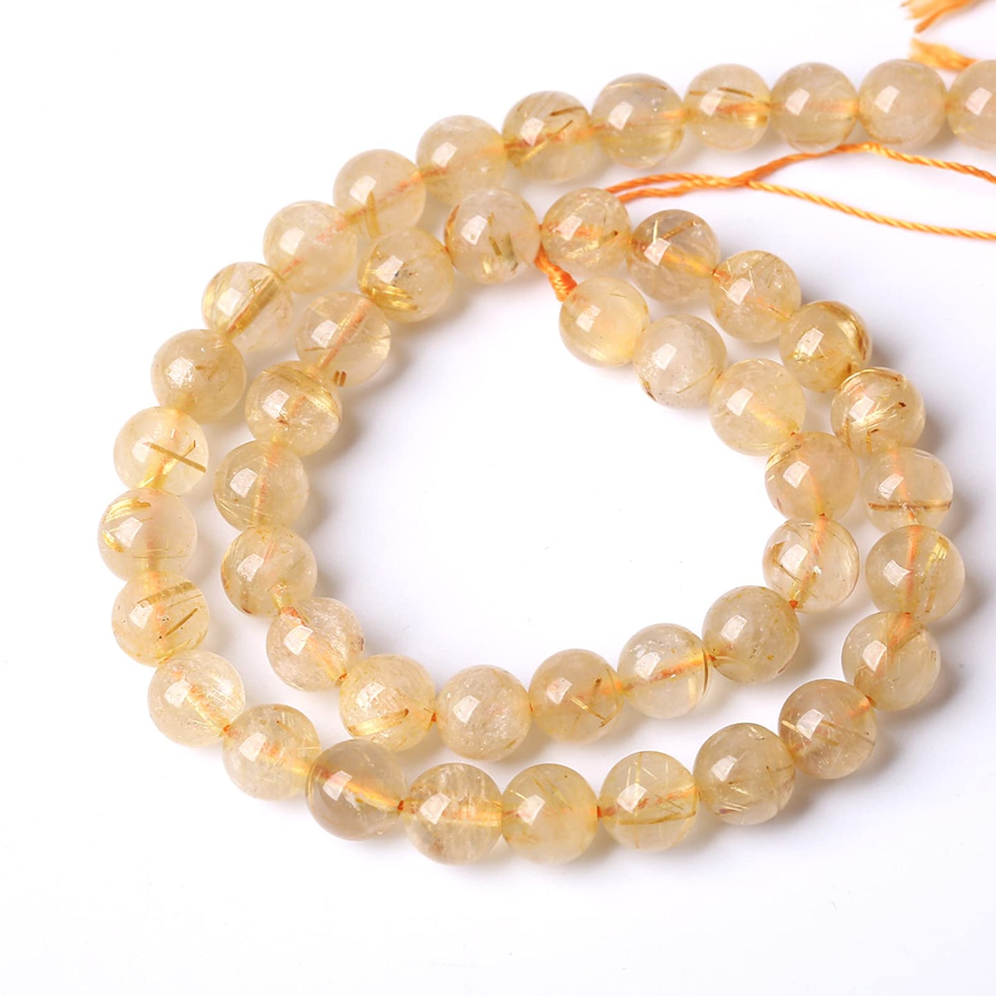 4MM 88PCS Natural Stone Golden Rutile Quartz Beads Gemstone 2A Grade Actinolite Semi Precious Crystal Loose Beads for Jewelry Making DIY Bracelet Necklace 1 Strand