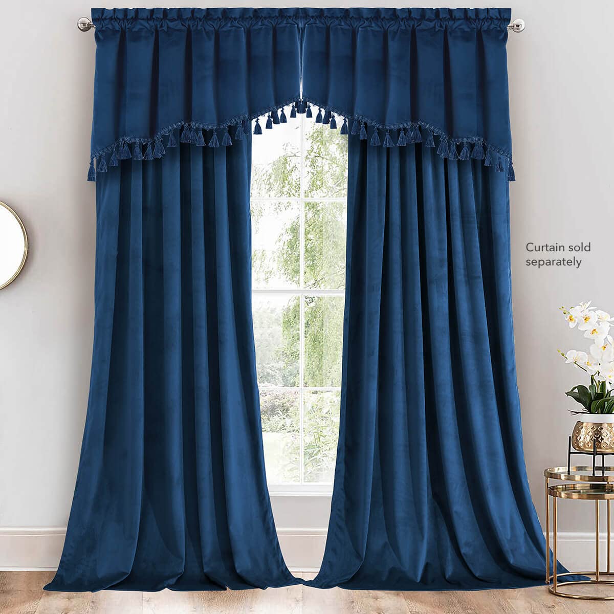 Royal Hotel Bedding Velvet Swag Valance, Set of 2 Pieces 35 x 30 Inches Each, Top Rod Pocket Heavyweight Velvet, Navy, 70 Width by 30 inches Long