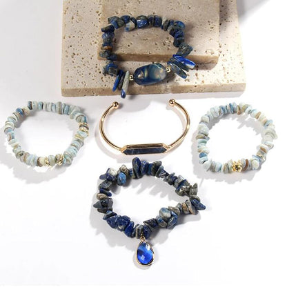 Yomisa 5PCS Natural Boho Beaded Bracelets Bangle for Women Men,Healing Turquoise Tiger eyes Agate Crystal Gemstone Stone Diamond Chakra Multi Wrap Bohemian Handmade Jewelry Beads Stretch Bracelet Set