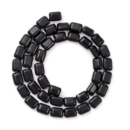 6×8mm Natural Black Agate Flat Square Stone Beads Rectangle Healing Crystals Loose Gemstone Beads for Jewelry Making DIY Bracelets Necklaces