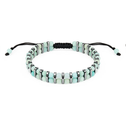MAIYIDACK Double Row Amazonite Hematite Energy Art Jewelry, 3-in-1 Triple Protection Bracelet for Courage & Communication, Spiritual Men & Women, Reiki Healing Gift (Amazonite)
