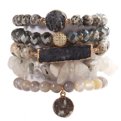 Yomisa 5PCS Natural Boho Beaded Bracelets for Women Men,Healing Turquoise Jasper Agate Crystal Gemstone Stone Diamond Chakra Multilayer Wrap Bohemian Handmade Jewelry Beads Stretch Bracelet Set