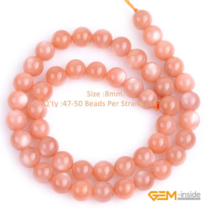 Gem-Inside 8mm Natural AAA Grade Orange Sunstone Gemstone Round Loose Beads for Jewelry Making 15 Inches