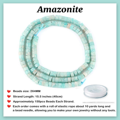 Natural Amazonite Heishi Spacer Beads Loose Semi Precious Flat Round Gemstone Disc Shape Stone for Beading Jewelry Making 4x2mm 15.5"