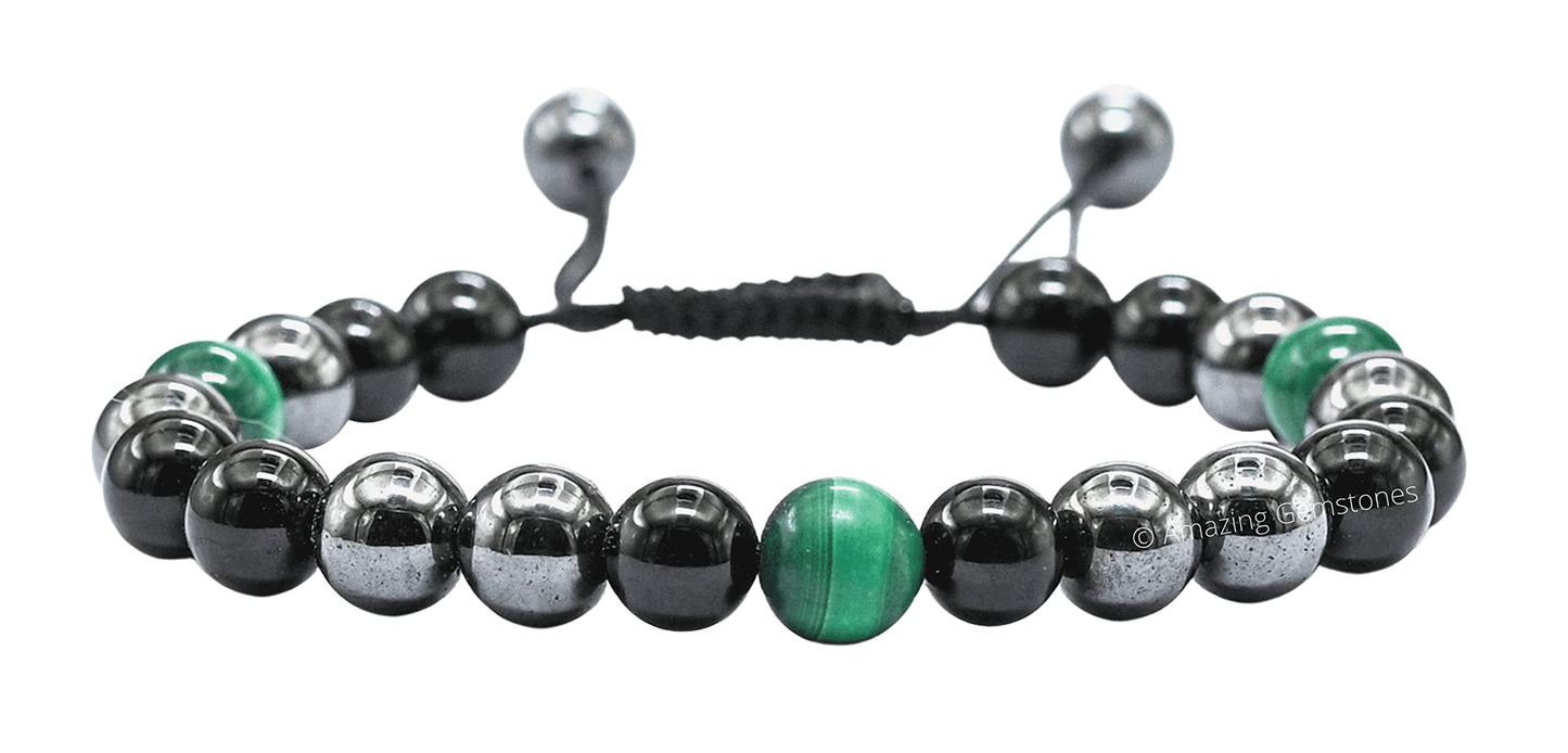 Amazing Gemstone Cancer Fighter Bracelets - Malachite Hematite Black Tourmaline Bracelet Set for Men Women Healing Crystal Gifts for Breast, Lung, Bowel, Prostate Cancer