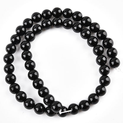 10mm Natural Black Onyx Beads Round Agate Gemstone Loose Beads for Jewelry Making (36-38pcs/strand) A