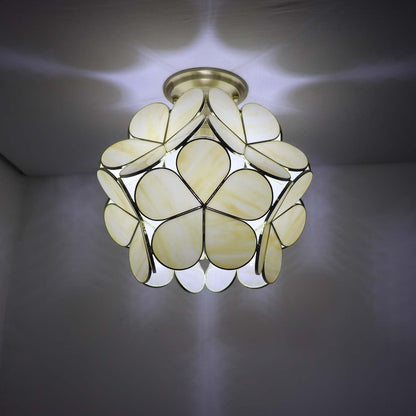 Bieye L11033 Flower Petals Tiffany Style Stained Glass Close to Ceiling Light for Home Decor (Cream White, 12" Cherry Blossom)