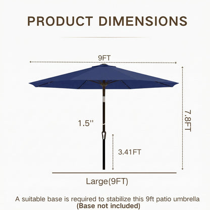 Kingdura 9FT Outdoor Patio Umbrella with Solar Lights, Market Table Umbrella with Push Button Tilt & Crank, 8 Sturdy Ribs, 32 LED Lights, UV Protection for Garden Lawn Deck Backyard Pool (Navy blue)
