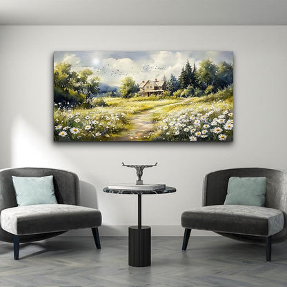 ERQINHUA Large Wall Art For Living Room Canvas Wall Decor For Bedroom Field Scenery Flower Watercolour Painting Office Decorations Stretched And Framed Wall Pictures Artwork Home Decor 30"X60"