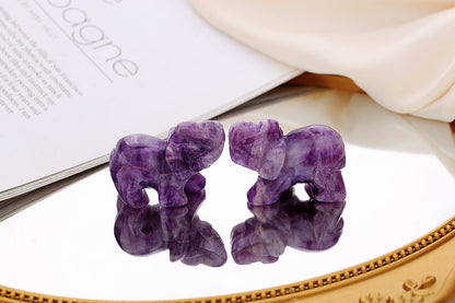 QINJIEJIE Amethyst Elephant Decor Statue Crystals Healing Stones Crystal Pocket Figurines Cute Stocking Stuffers Sculpture Gemstones Spiritual Home Office Desk Purple Decor Elephant Gifts for Women