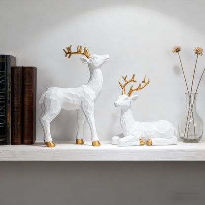 Simulated Deer Ornaments for Christmas Decoration, 2Pcs of Faceted Geometric Resin Deer Ornaments, Home Decoration, Christmas Ornaments (White)