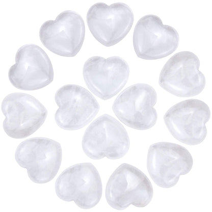 Marrywindix 15 Packs 0.8 Inch Healing Crystal Natural White Crystal Heart Love Carved Palm Worry Stone Chakra Reiki Balancing