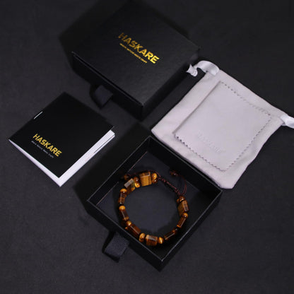 Mens Tiger Eye Protection Bracelet - HASKARE Real Crystals Tiger Eye Beads Bracelet Handcrafted Brown Stone Gifts for Him, Durable Drawstring Mens Jewelry Bracelets Stuffers for Men Fathers Day Christmas
