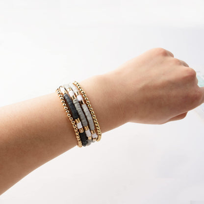GOOJIDS Surfer Heishi Clay Bead Bracelets for Women Bohemian Stackable Gold Plated Beaded Stretch Bracelets Elastic Layering Friendship Bracelets Set Boho Jewelry