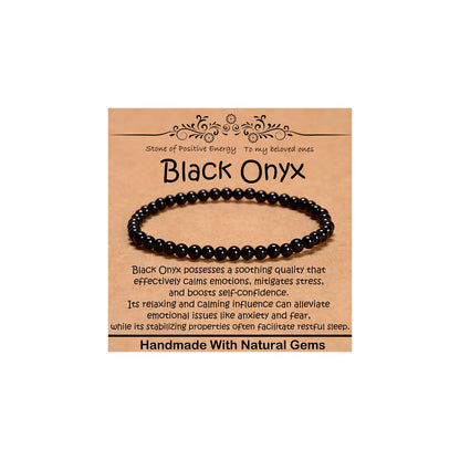 CHCCOYE 4mm Natural Healing Gemstone Bracelet Handmade Yoga Stretch Elastic Bracelet Stress Relief Crystal Jewelry for Men and Women (4mm, Black Onyx)