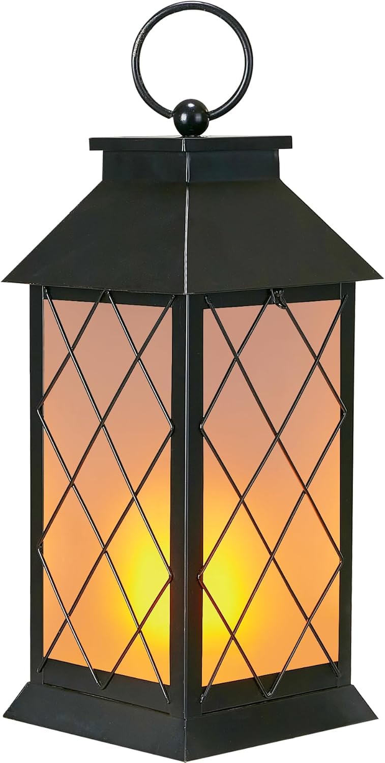 anyperfect 18" Solar Lanterns Outdoor Waterproof, Glass Solar Flickering Flame Lantern Large Hanging Solar Lantern Metal Decorative for Patio Garden Backyard Outside Tabletop Mothers Day Gifts Mom